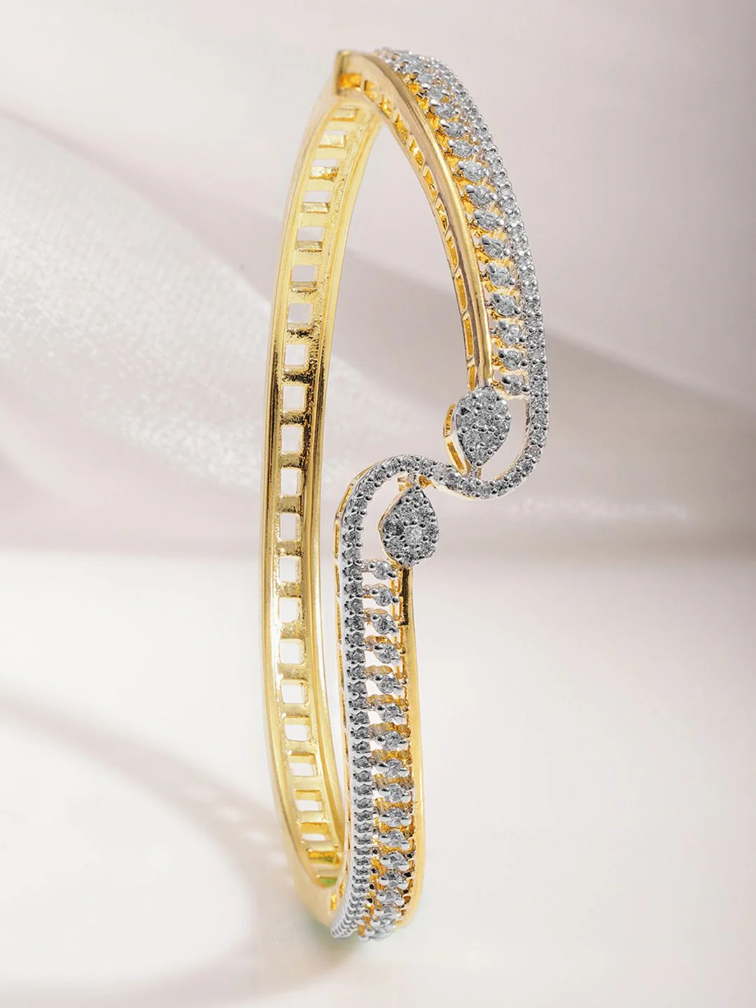 Rubans 22KT Gold-Plated Cubic Zirconia Studded Bangle-Style Bracelet - Image 3