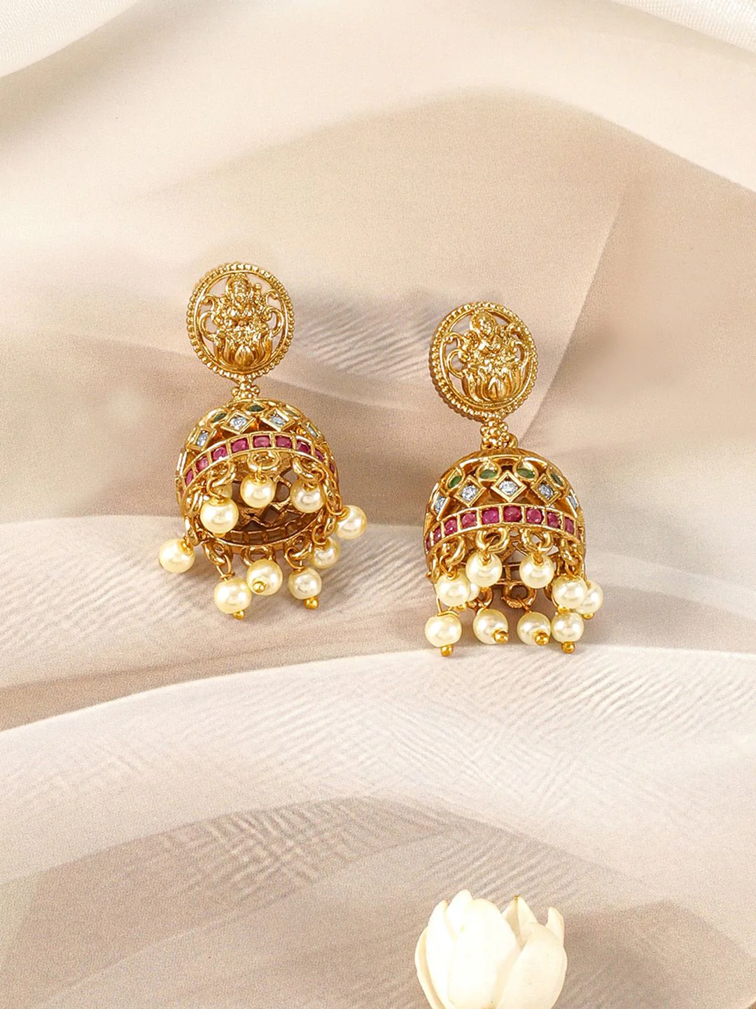 Rubans 22KT Gold-Plated Cubic Zirconia Studded Laxmi Temple Jewellery Set - Image 3