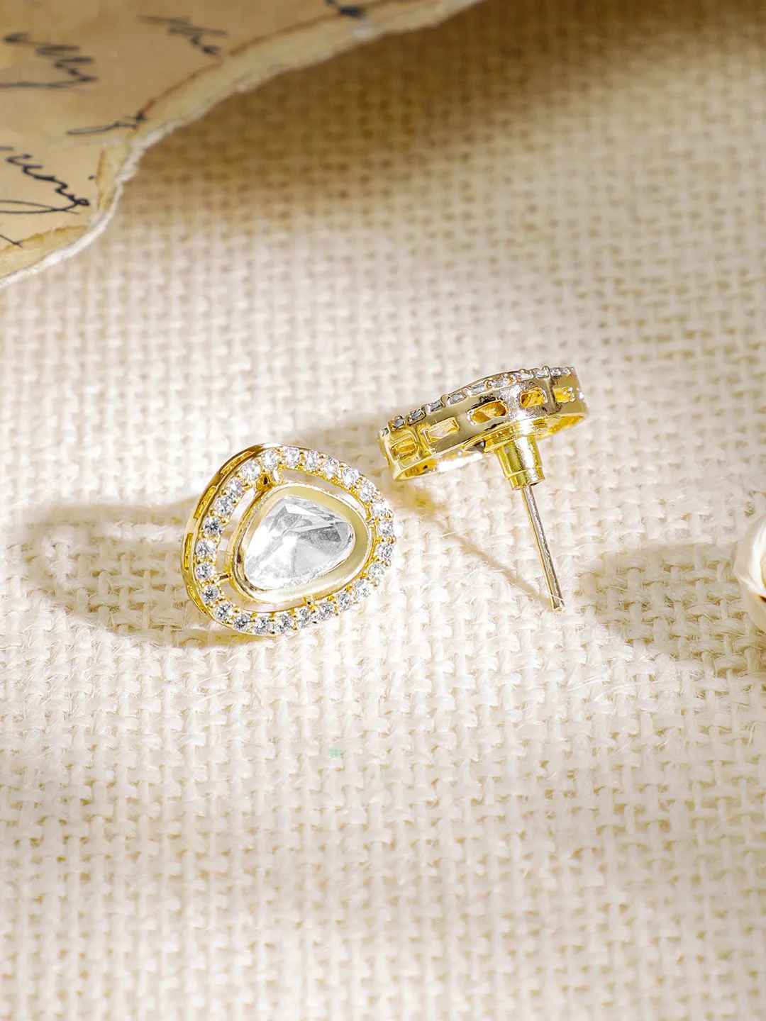 Rubans 22KT Gold-Plated Polki and Cubic Zirconia Stone-Studded Jewellery Set - Image 4