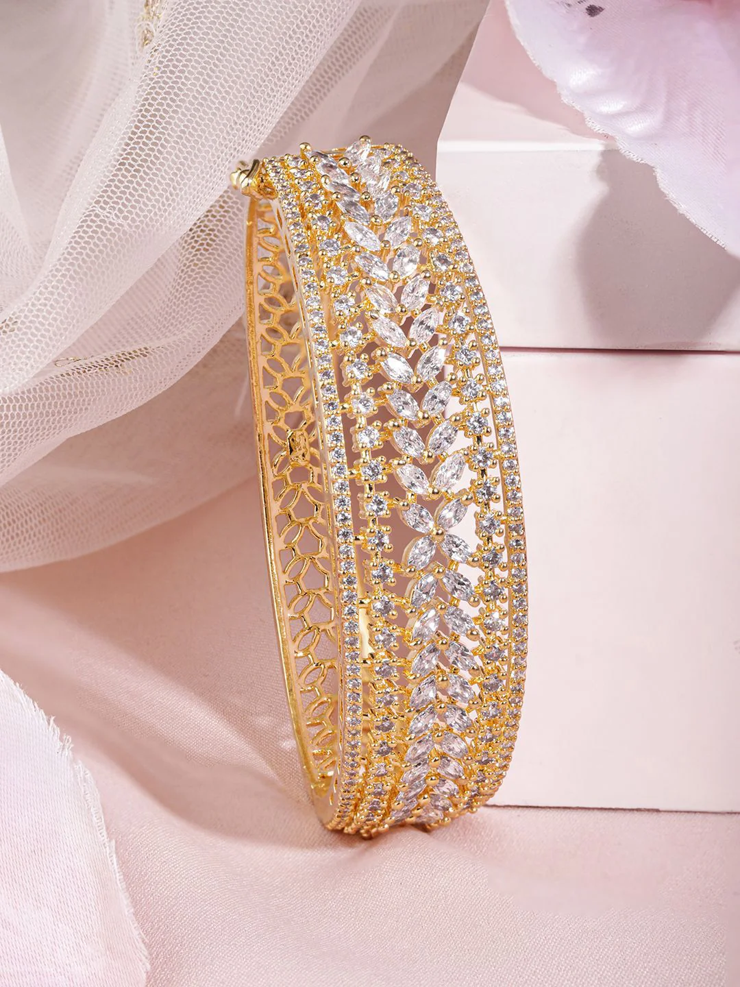 Rubans Gold-Plated Cubic Zirconia-Studded Bangle-Style Bracelet - Image 2