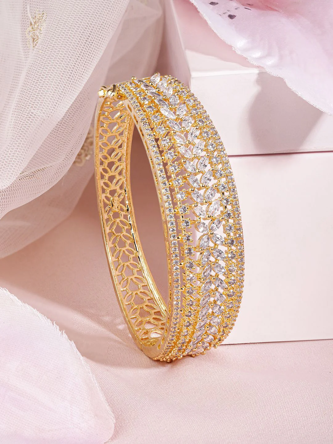 Rubans Gold-Plated Cubic Zirconia-Studded Bangle-Style Bracelet - Image 3