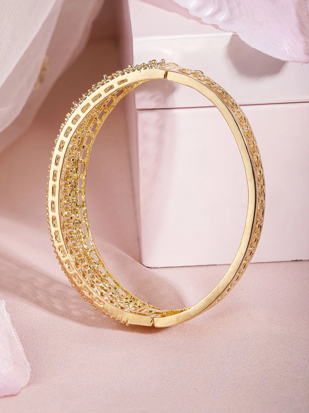 Rubans Gold-Plated Cubic Zirconia-Studded Bangle-Style Bracelet - Image 4