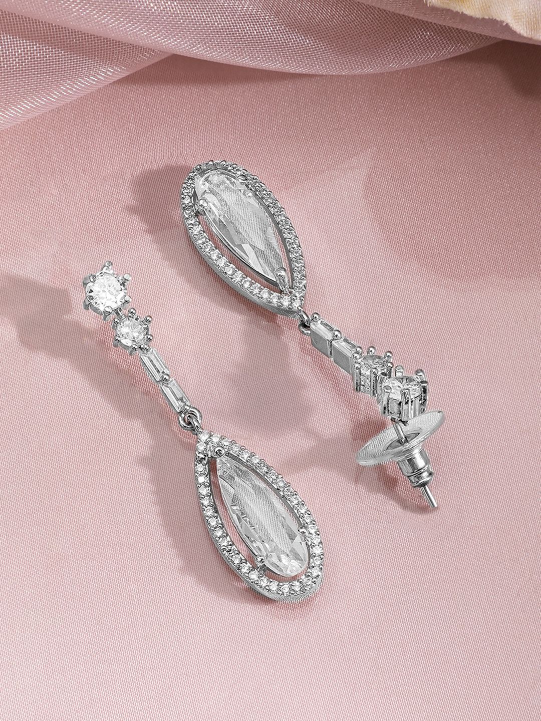Rubans Rhodium Plated AD & Cubic Zirconia Studded Teardrop Statement Jewellery Set - Image 4