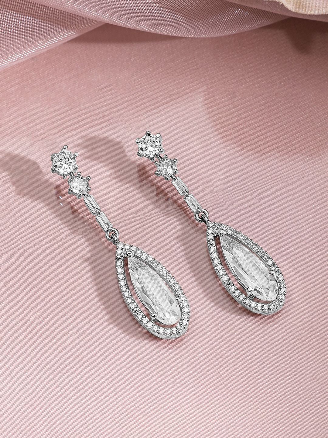 Rubans Rhodium Plated AD & Cubic Zirconia Studded Teardrop Statement Jewellery Set - Image 5