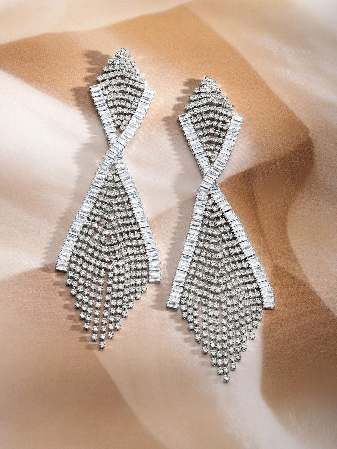 Rubans Rhodium-Plated Brass Crystal Studded Classic Drop Earrings - Image 2