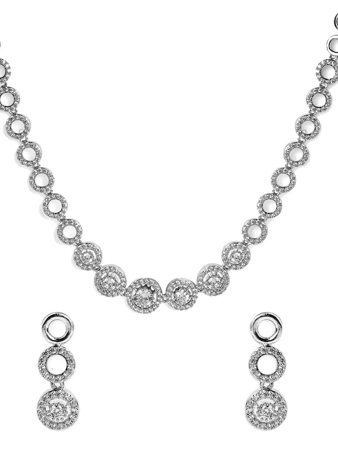 Rubans Rodium-Plated Cubic Zirconia-Studded Minimal Statement Jewellery Set - Image 5