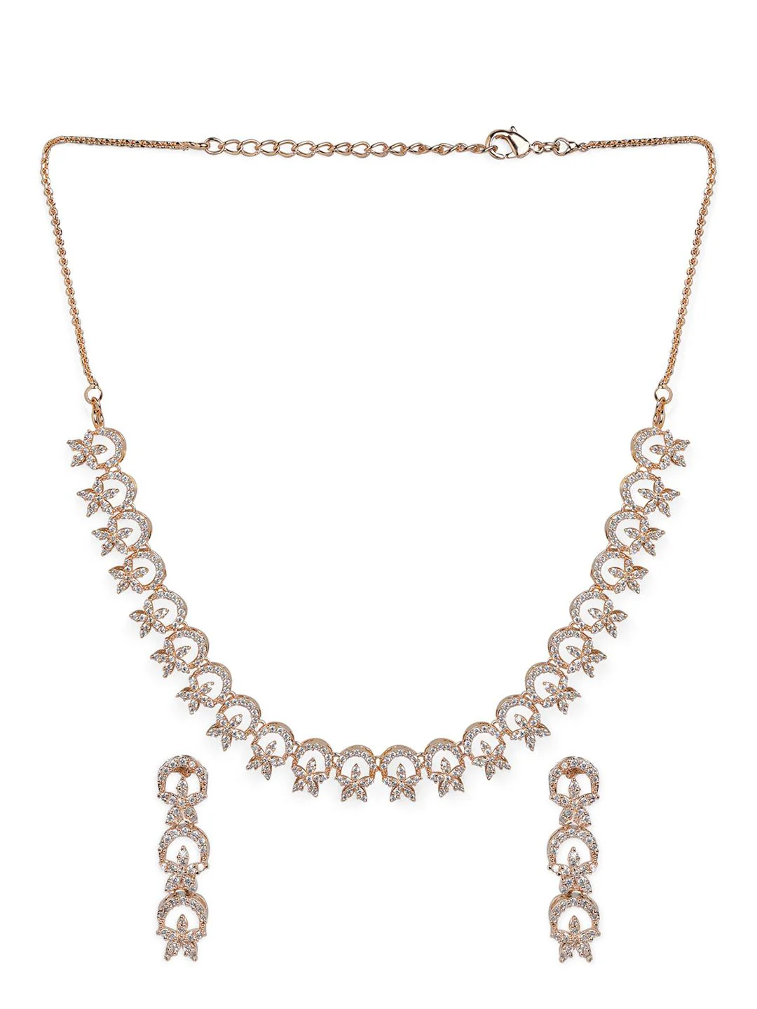 Rubans Rose Gold-Toned White CZ-Studded Handcrafted Jewellery Set - Image 3