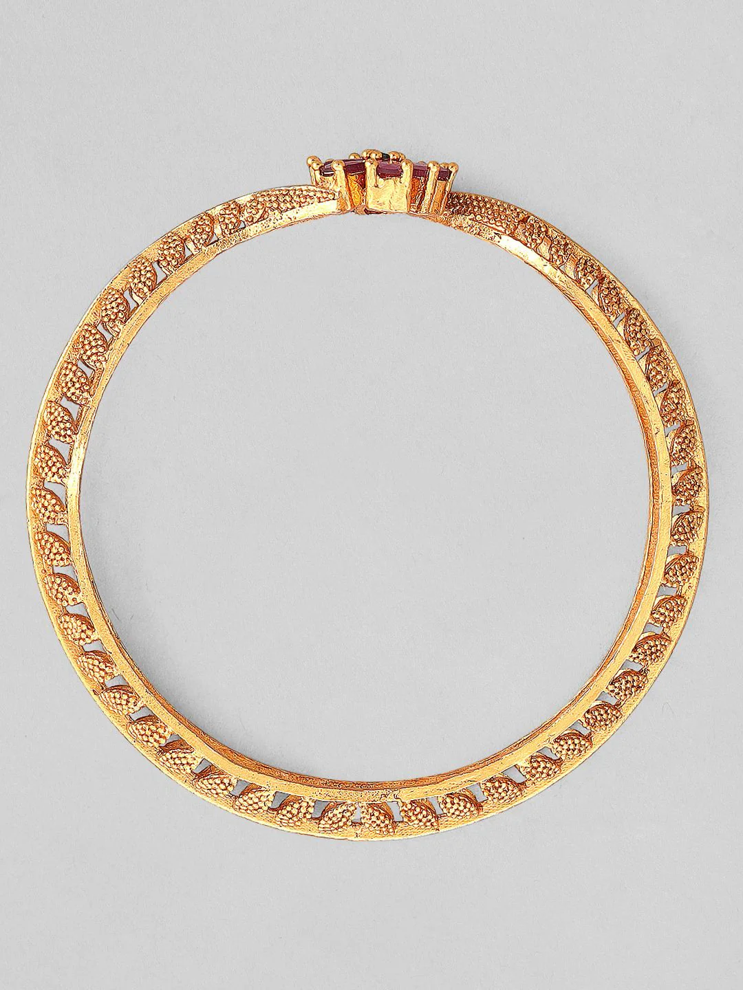 Rubans Set Of 2 24K Gold-Plated Ruby Pink Stone Floral Handcrafted Traditional Bangles - Image 4