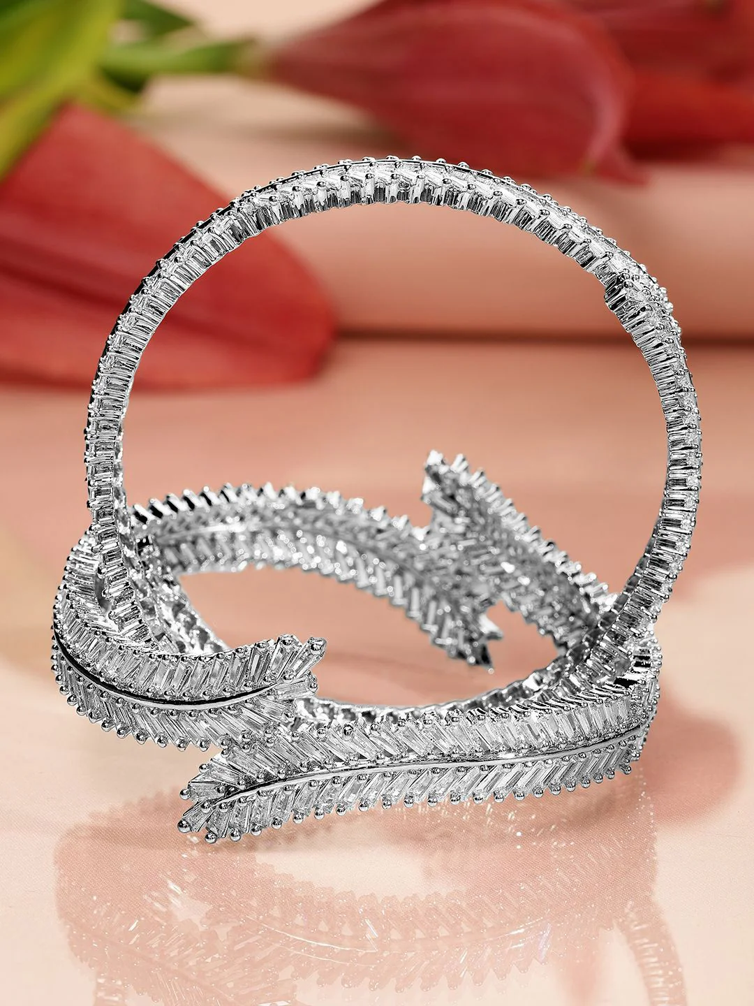 Rubans Set of 2 Rhodium Plated AD & Cubic Zirconia Studded Premium Bangles - Image 3