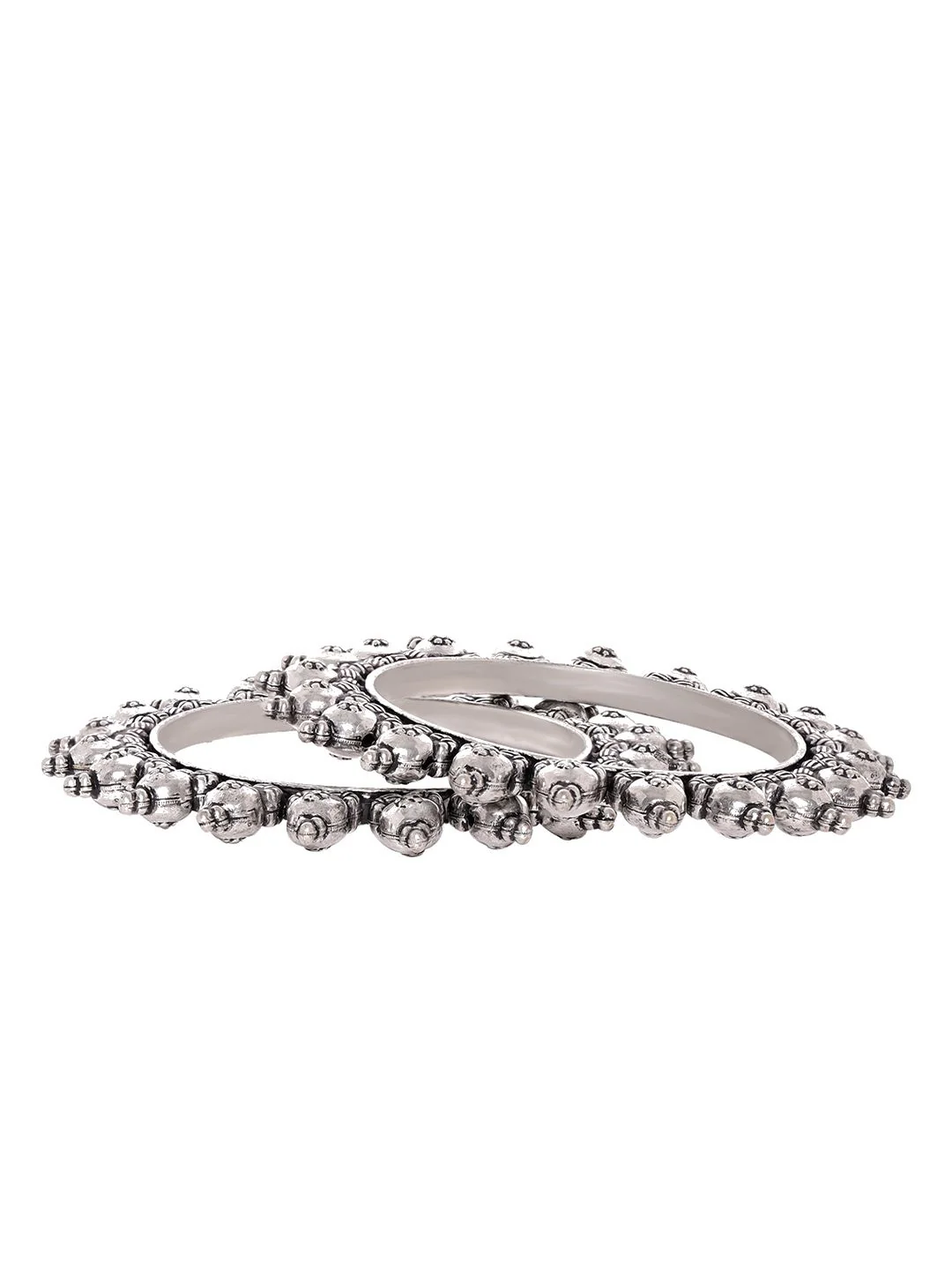 Rubans Set Of 2 Silver-Plated Oxidized Artisan-Crafted Bangles with Ghungroo Beads - Image 3