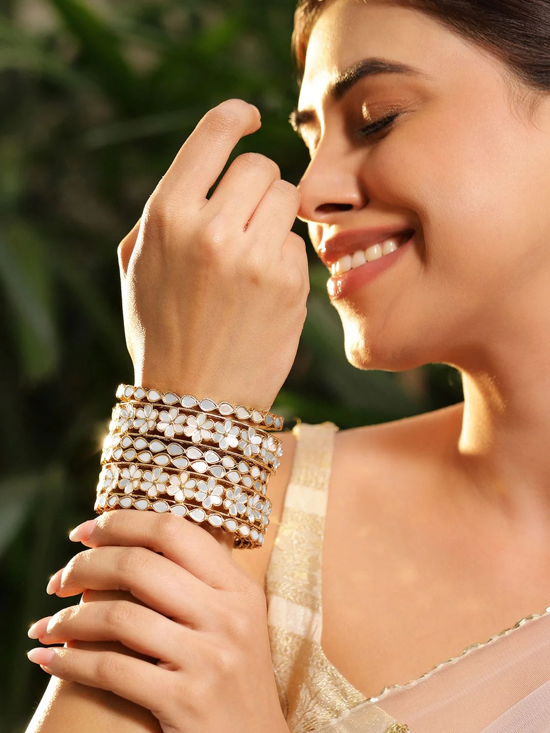 Rubans Set of 6 22K Gold-Plated Mirror Studded Handcrafted Traditional Bangles - Image 2