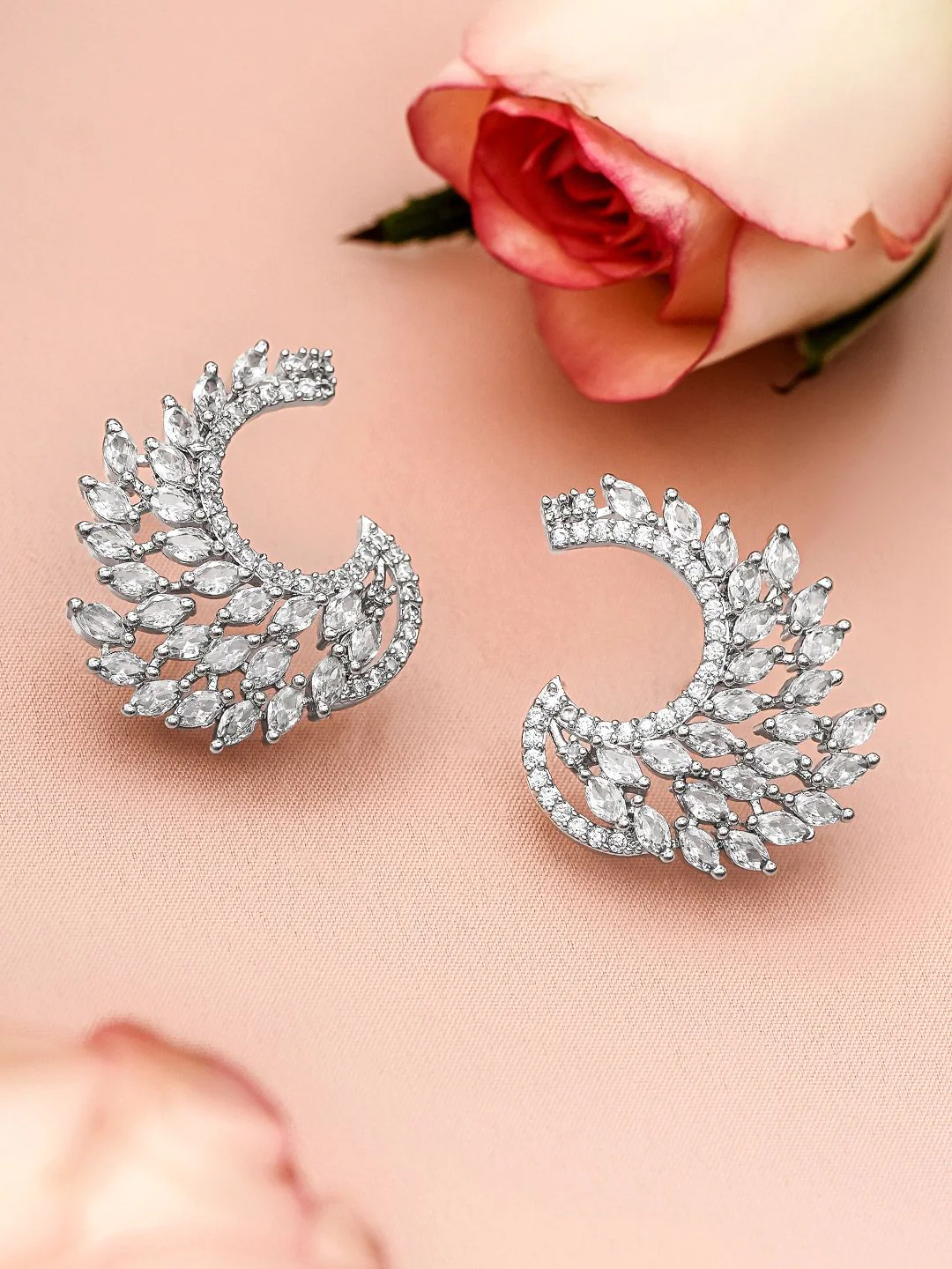 Rubans Silver-Toned & White Handcrafted Feather Shaped Drop Earrings - Image 2
