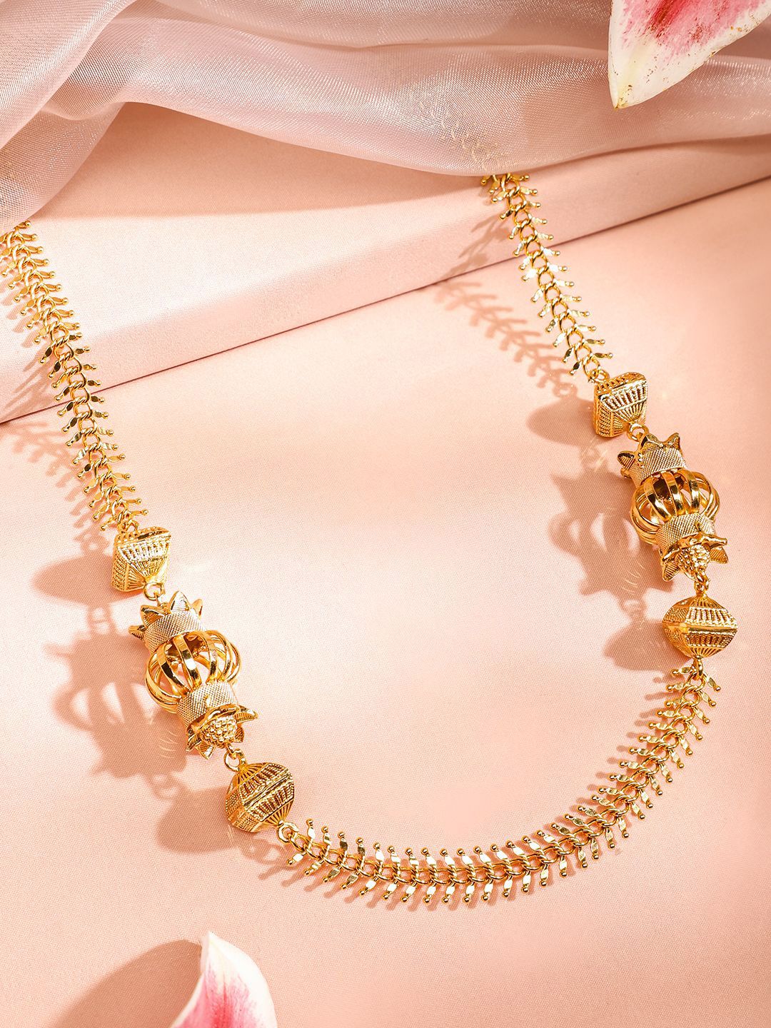 Rubans Women 22K Gold-Plated Long Layered Golden Beaded Traditional Necklace - Image 2