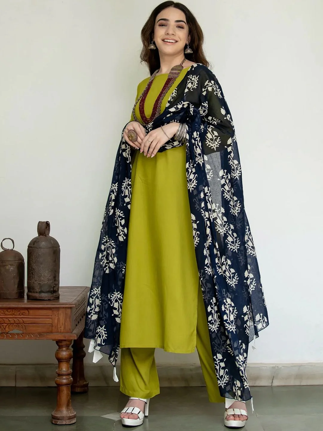 Rustorange Women Round Neck Kurta with Salwar & With Dupatta - Image 3