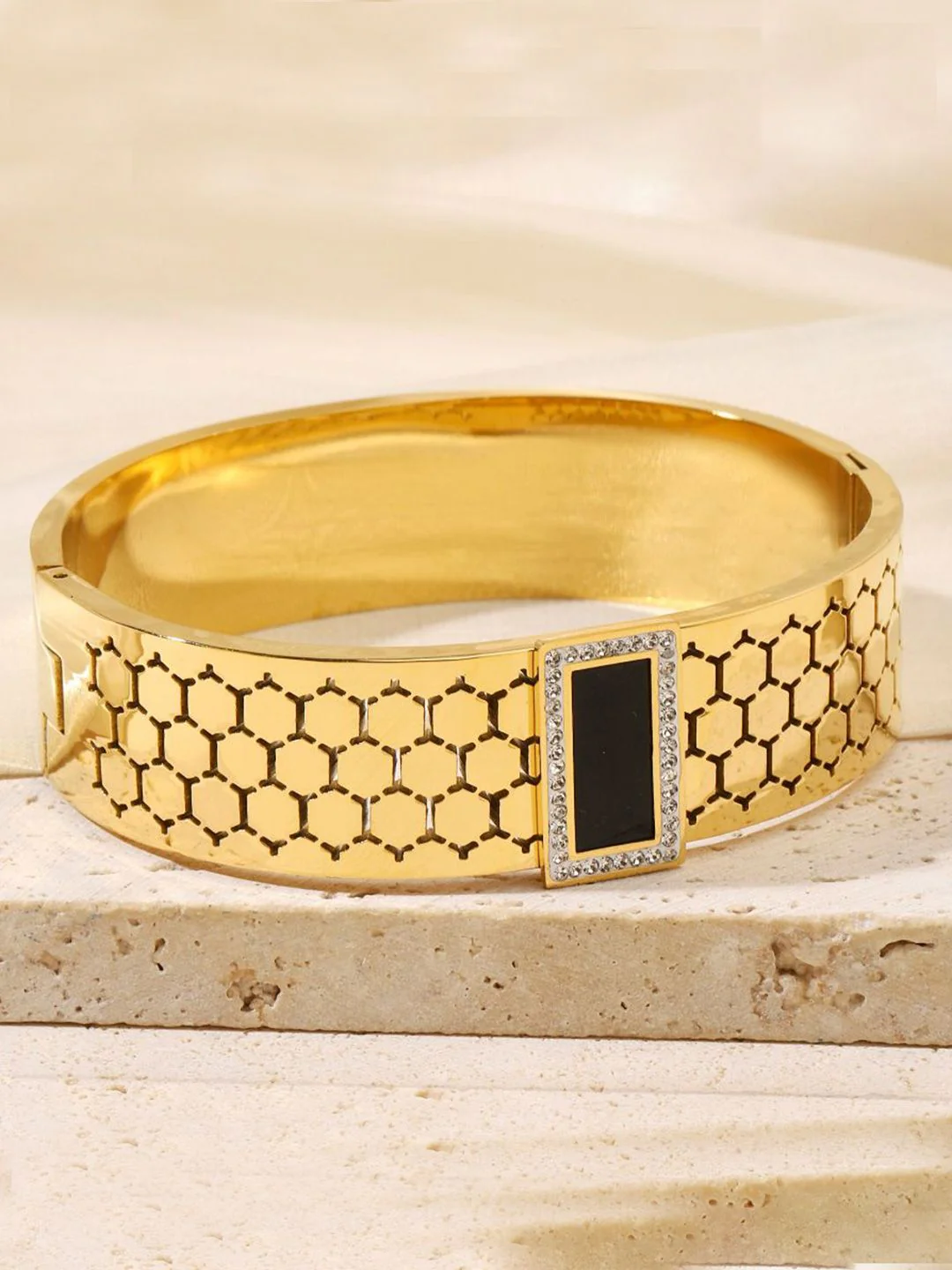 SALTY Black Gem Gold Gala Stainless Steel Bangle-Style Bracelet - Image 3