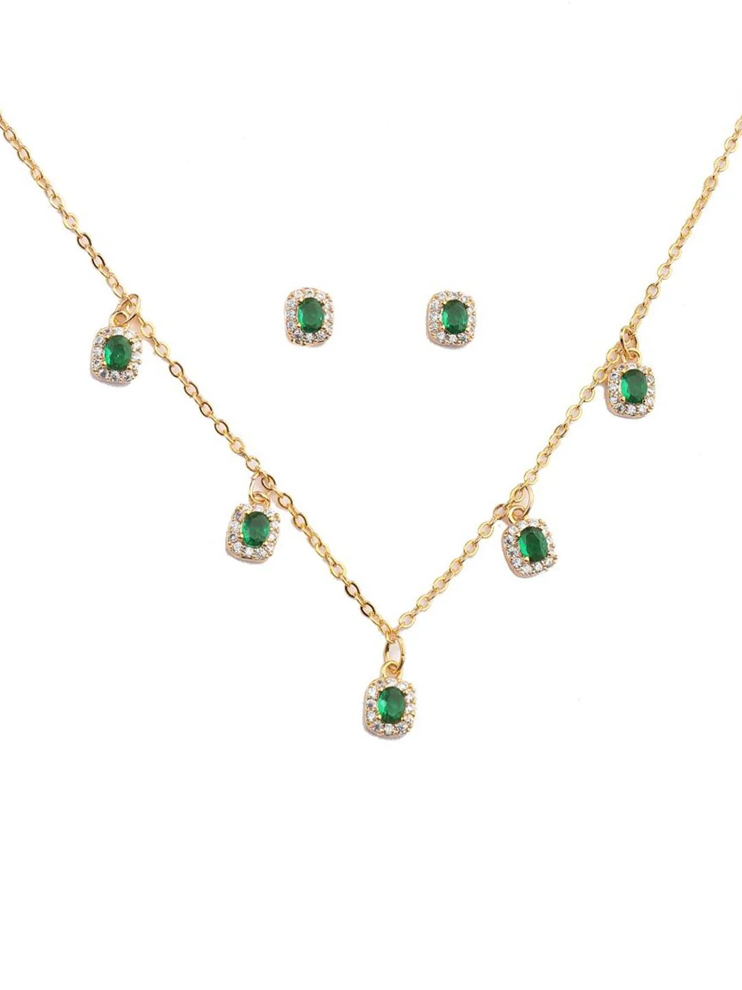 SALTY Gold-Plated Emerald Stones Studded Jewellery Set - Image 3