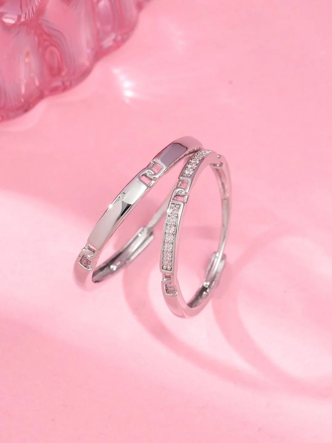 SALTY Unisex Set Of 2 Regal Radiance Stone Studded Ring For Girlfriend & Boyfriend