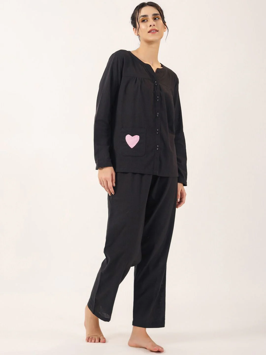 SANSKRUTIHOMES Black Round Neck Pure Cotton Nightsuit - Image 3