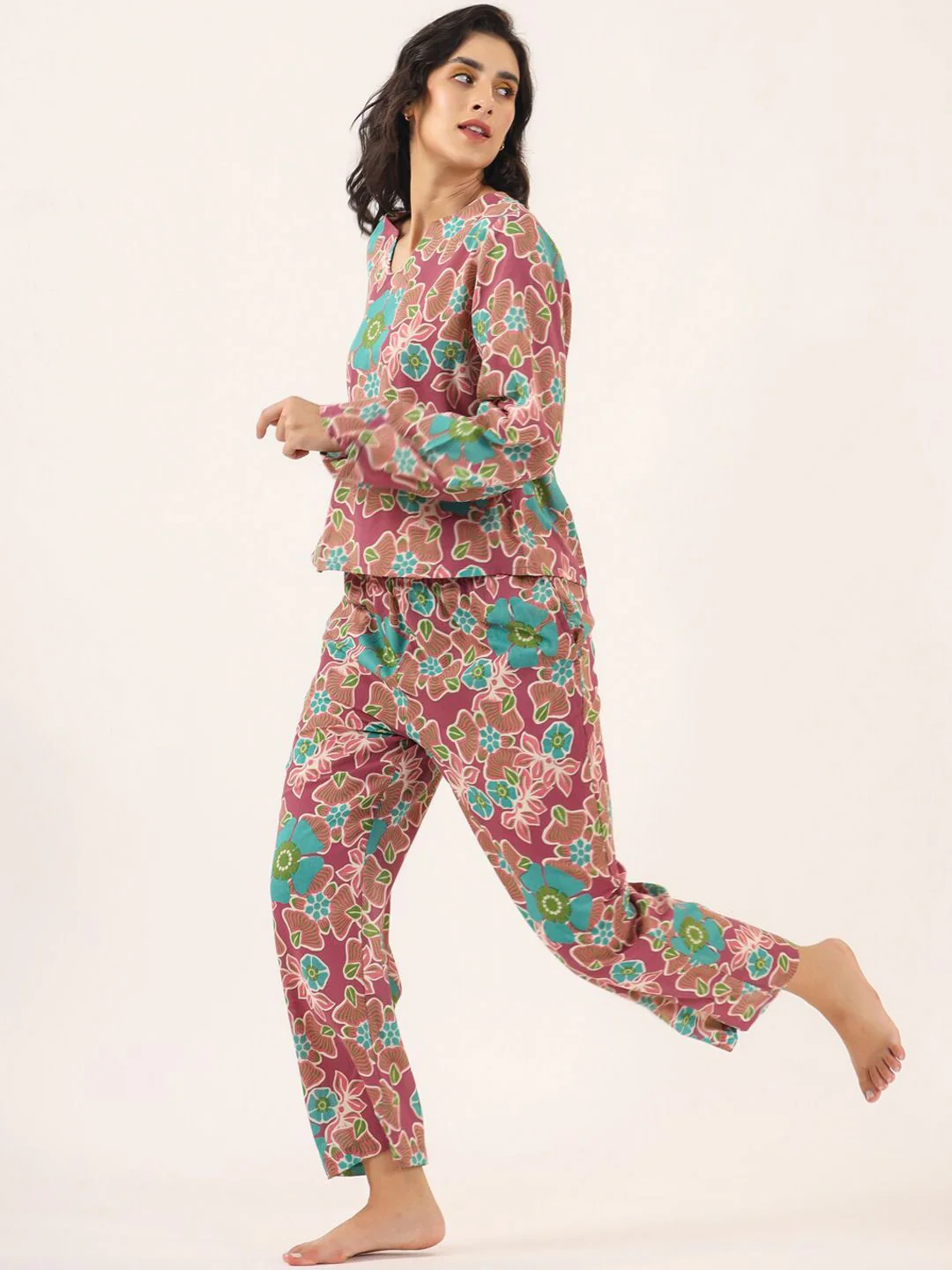 SANSKRUTIHOMES Floral Printed Pure Cotton Night Suit - Image 5