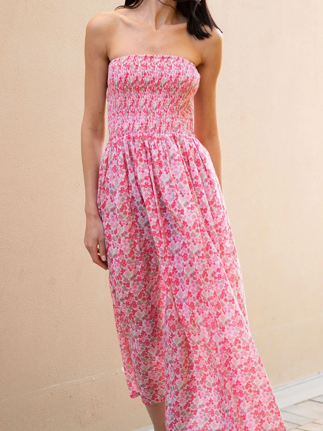 SANSKRUTIHOMES Floral Printed Strapless Bandeau Midi Dress - Image 2