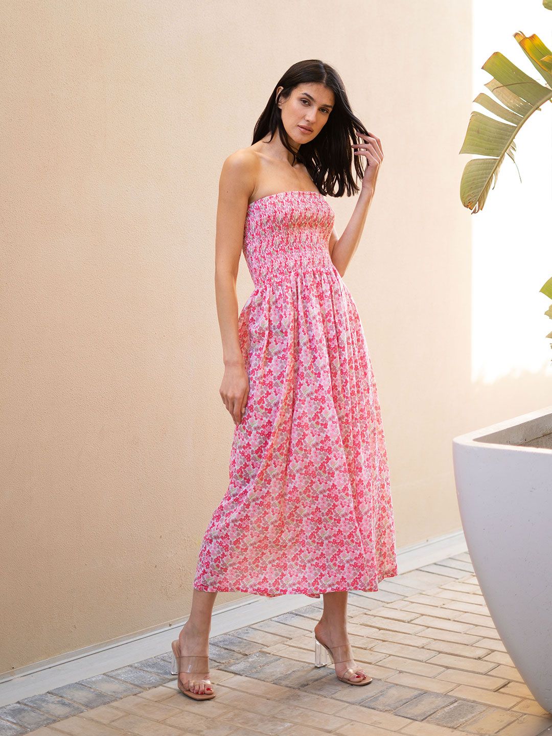 SANSKRUTIHOMES Floral Printed Strapless Bandeau Midi Dress - Image 3