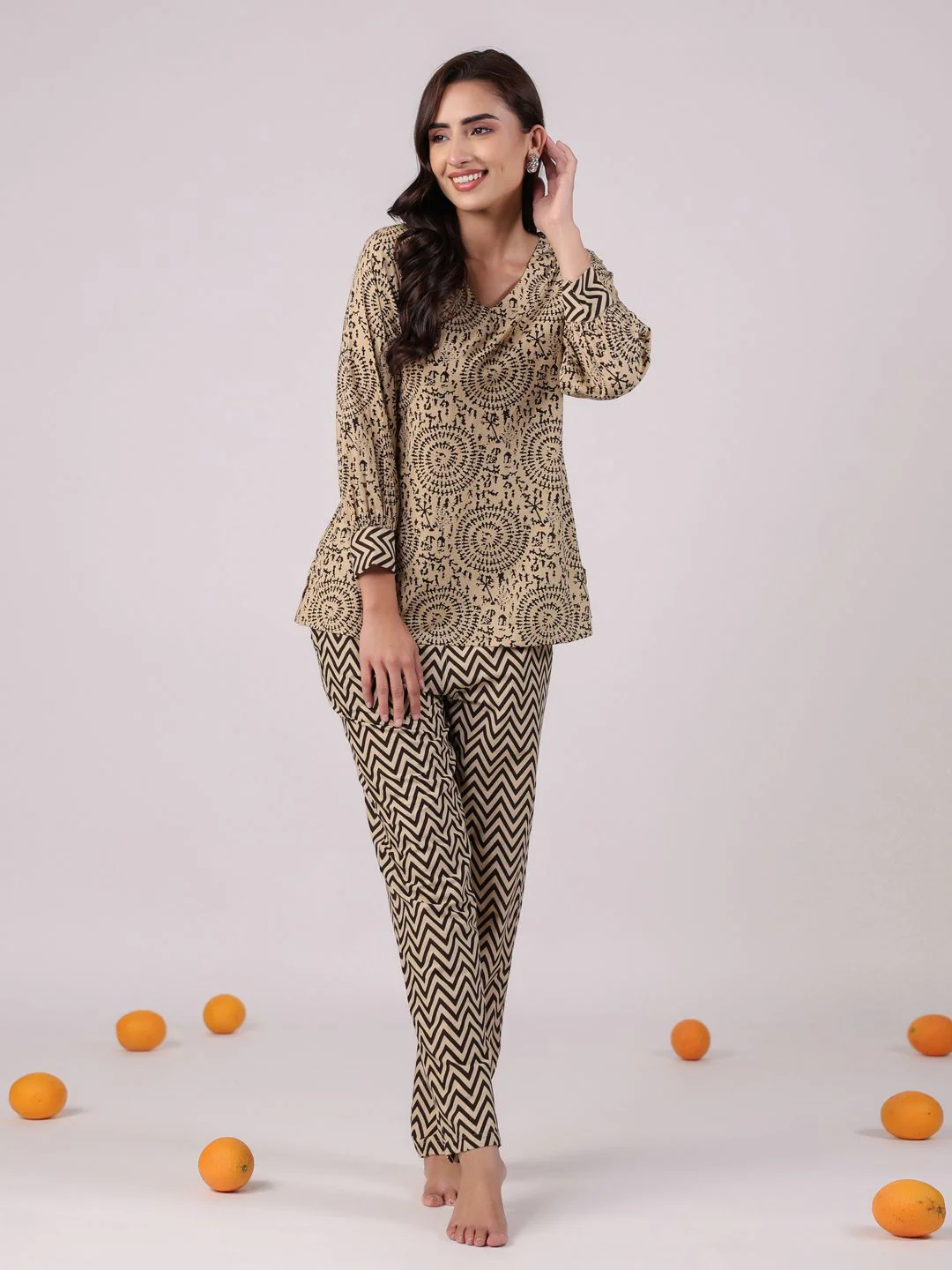 SANSKRUTIHOMES Printed V-Neck Pure Cotton Top With Trouser - Image 6