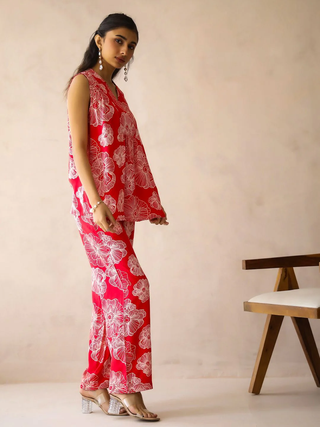SANSKRUTIHOMES Printed V Neck Tunic With Trousers Co-Ords Set - Image 3