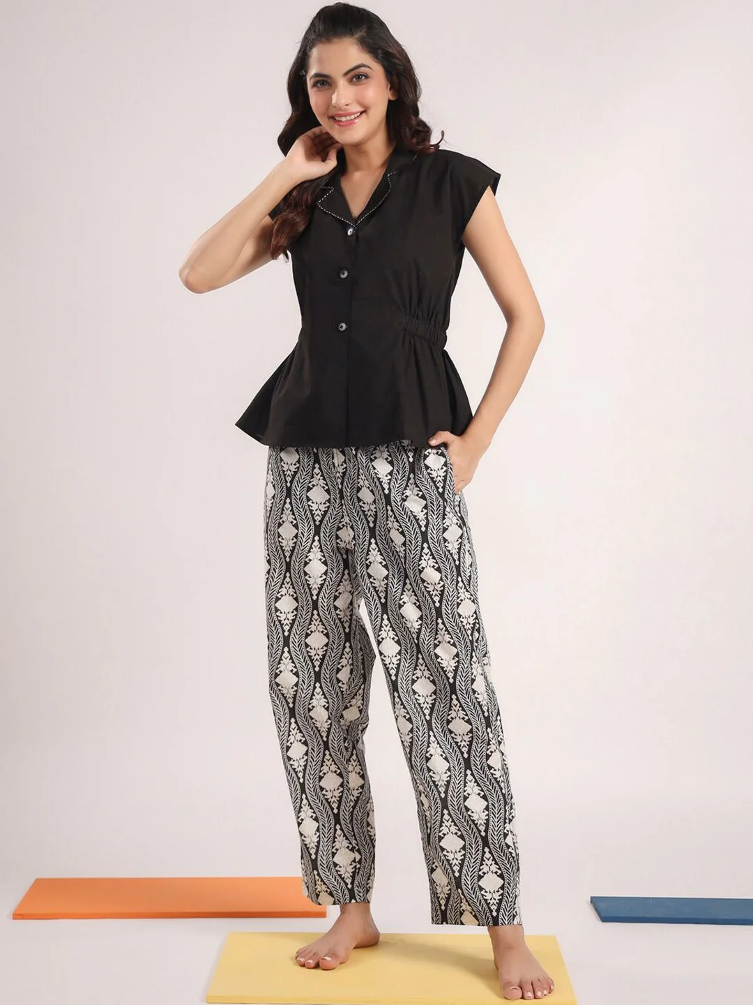 SANSKRUTIHOMES Sleeveless Pure Cotton Top With Pyjamas