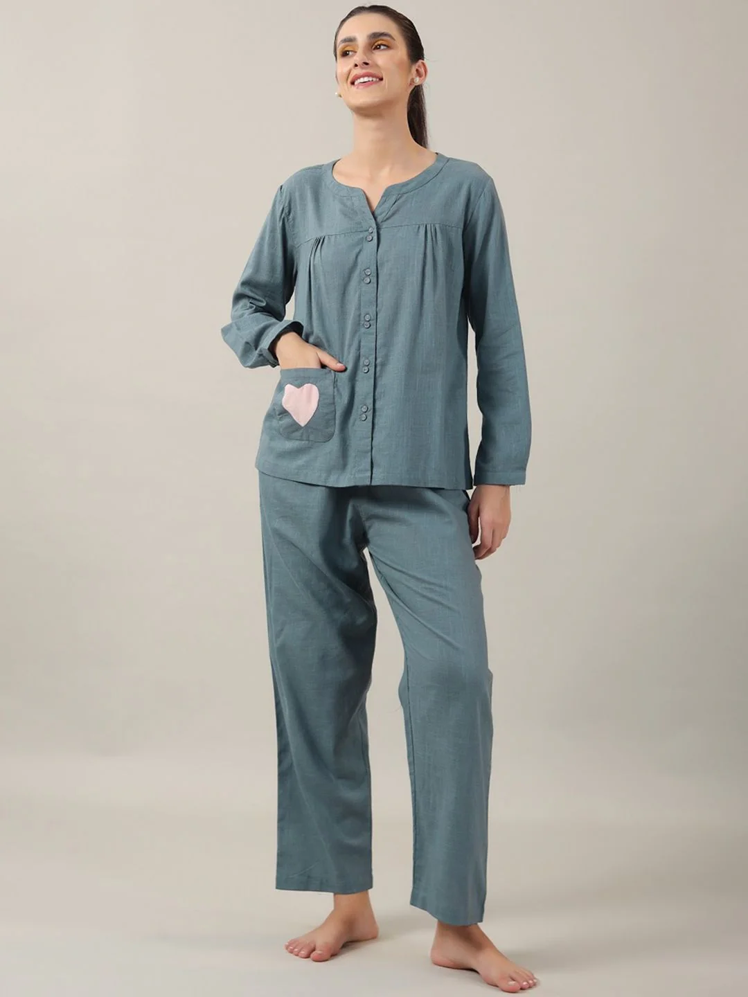 SANSKRUTIHOMES Teal Pure Cotton Night suit