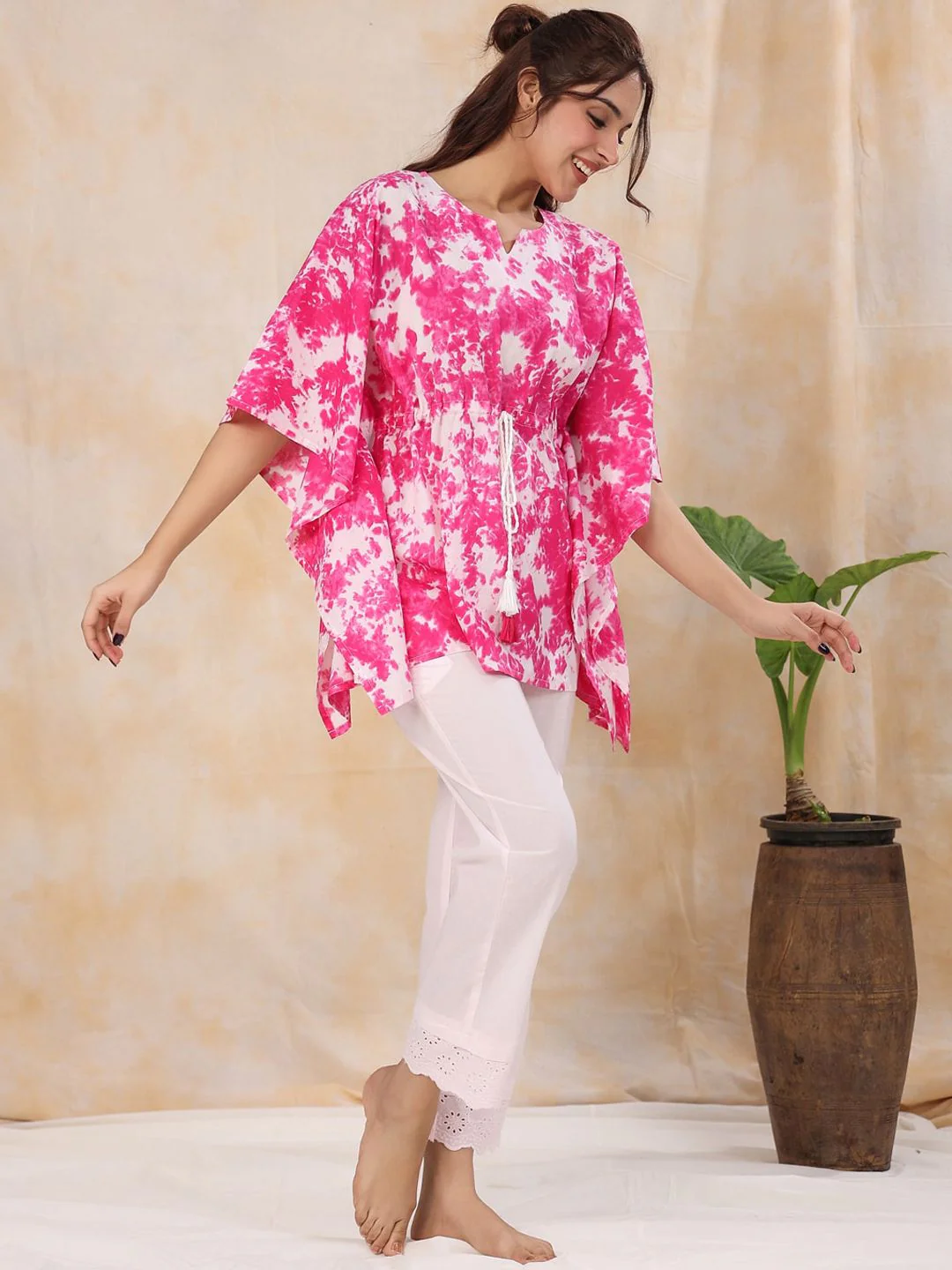SANSKRUTIHOMES Tie & Dye Pure Cotton Kaftan Night suit - Image 3