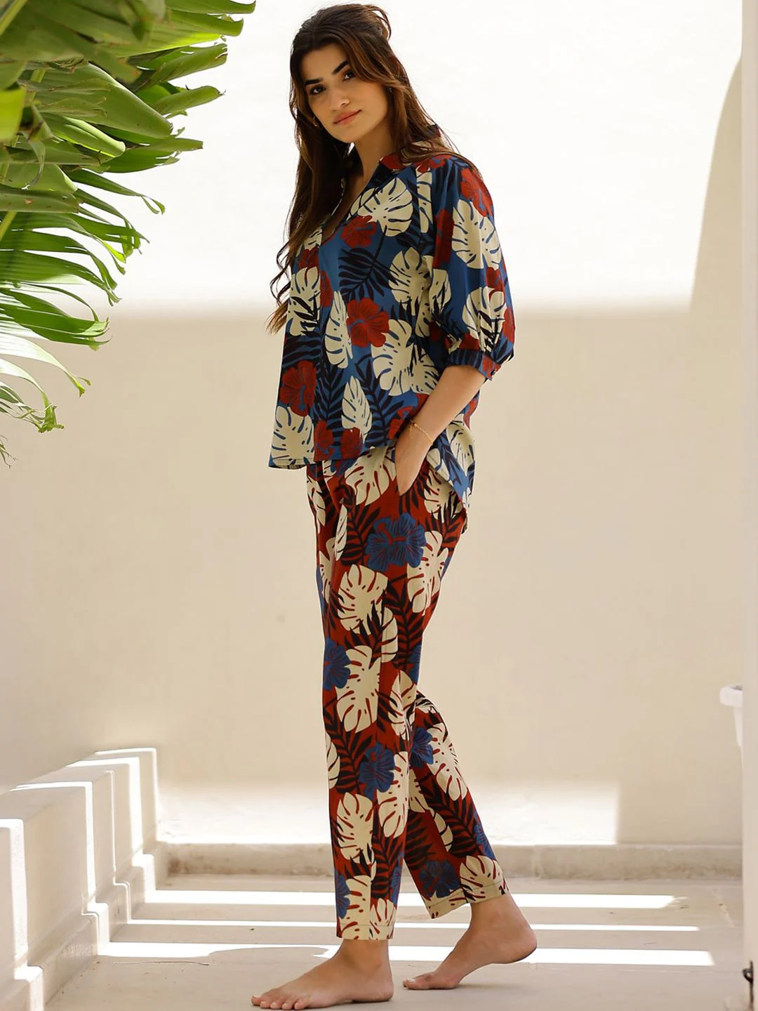 SANSKRUTIHOMES Tropical Printed Pure Cotton Night suit - Image 3