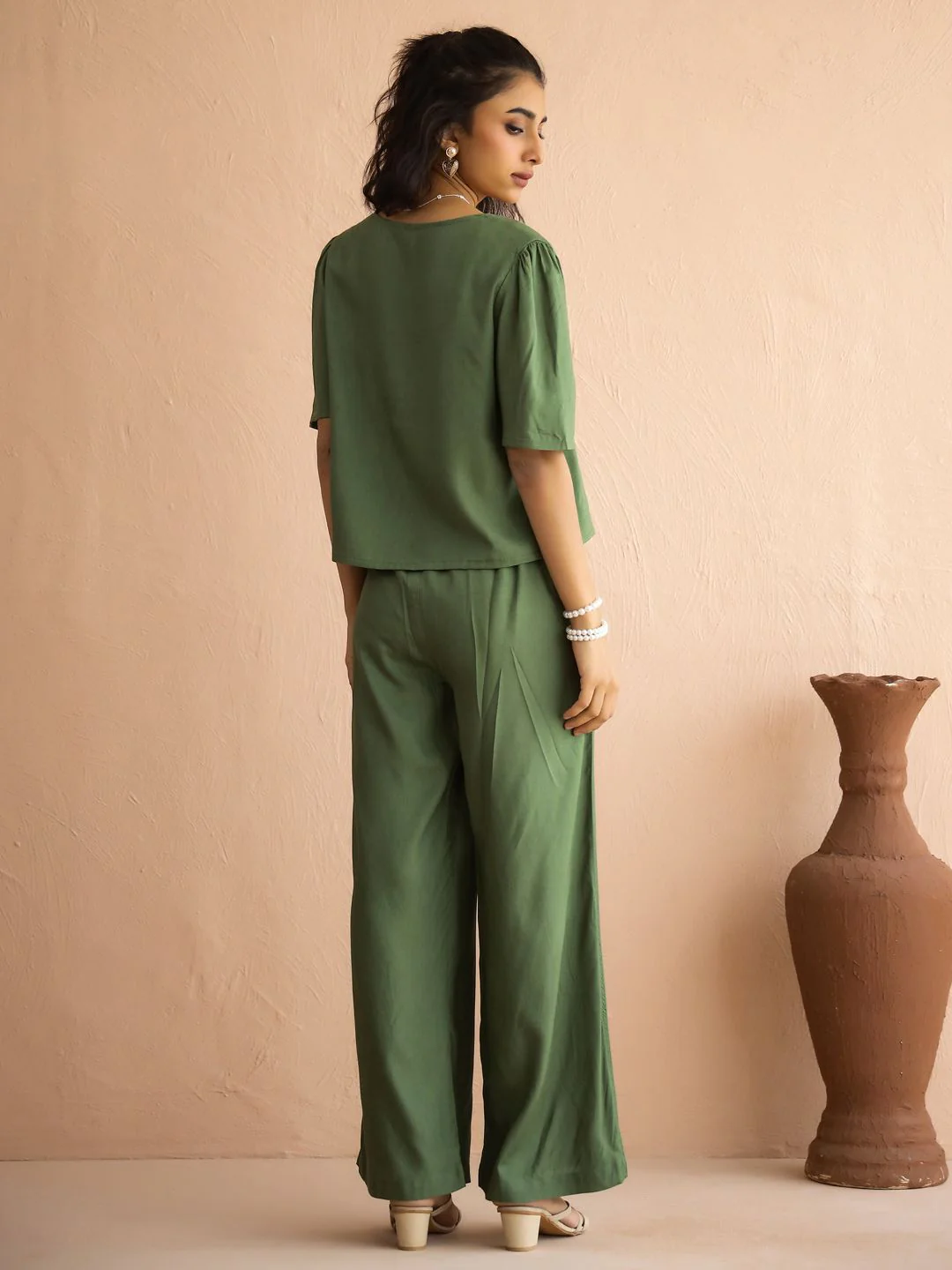 SANSKRUTIHOMES V-Neck Short Sleeve Top With Trouser Co-Ords - Image 4