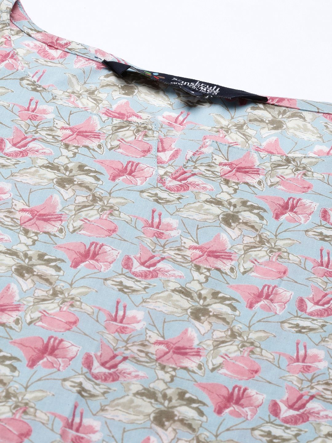 SANSKRUTIHOMES Women Blue & Pink Printed Cotton Pyjama Set - Image 2