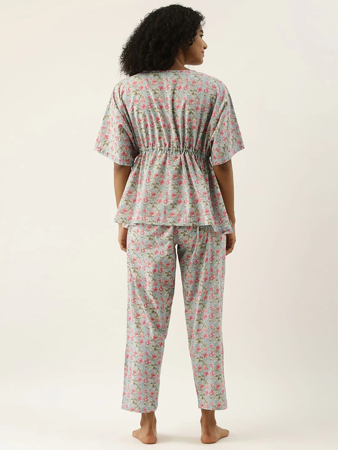 SANSKRUTIHOMES Women Blue & Pink Printed Cotton Pyjama Set - Image 4