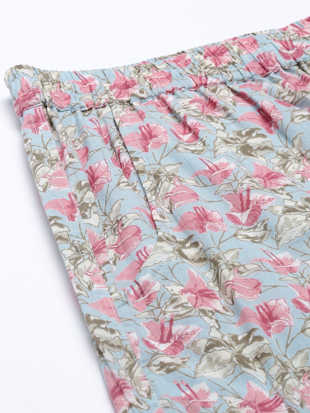 SANSKRUTIHOMES Women Blue & Pink Printed Cotton Pyjama Set - Image 7