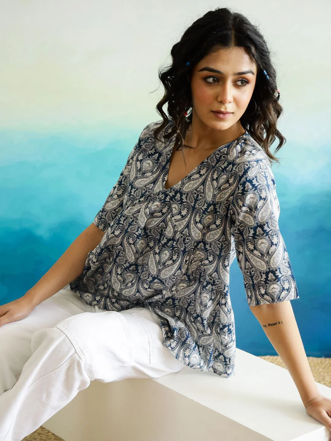 SANSKRUTIHOMES Women Ethnic Motifs Printed Pure Cotton Top - Image 6