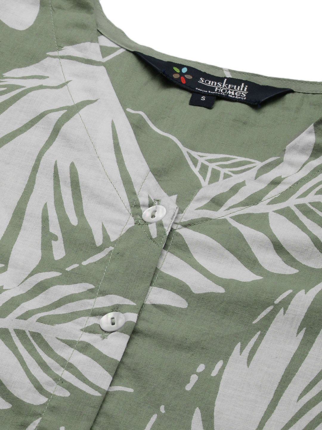 SANSKRUTIHOMES Women Green & White Pure Cotton Printed Shorts Set - Image 2