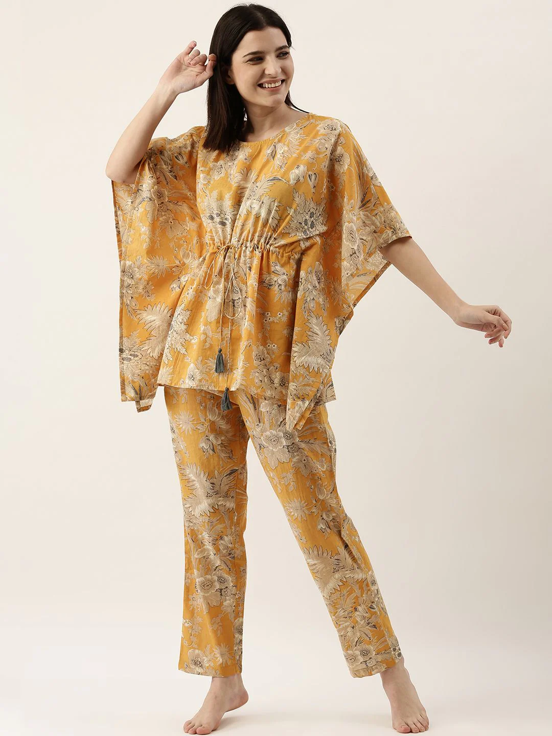 SANSKRUTIHOMES Women Mustard Yellow & Beige Printed Night suit - Image 6