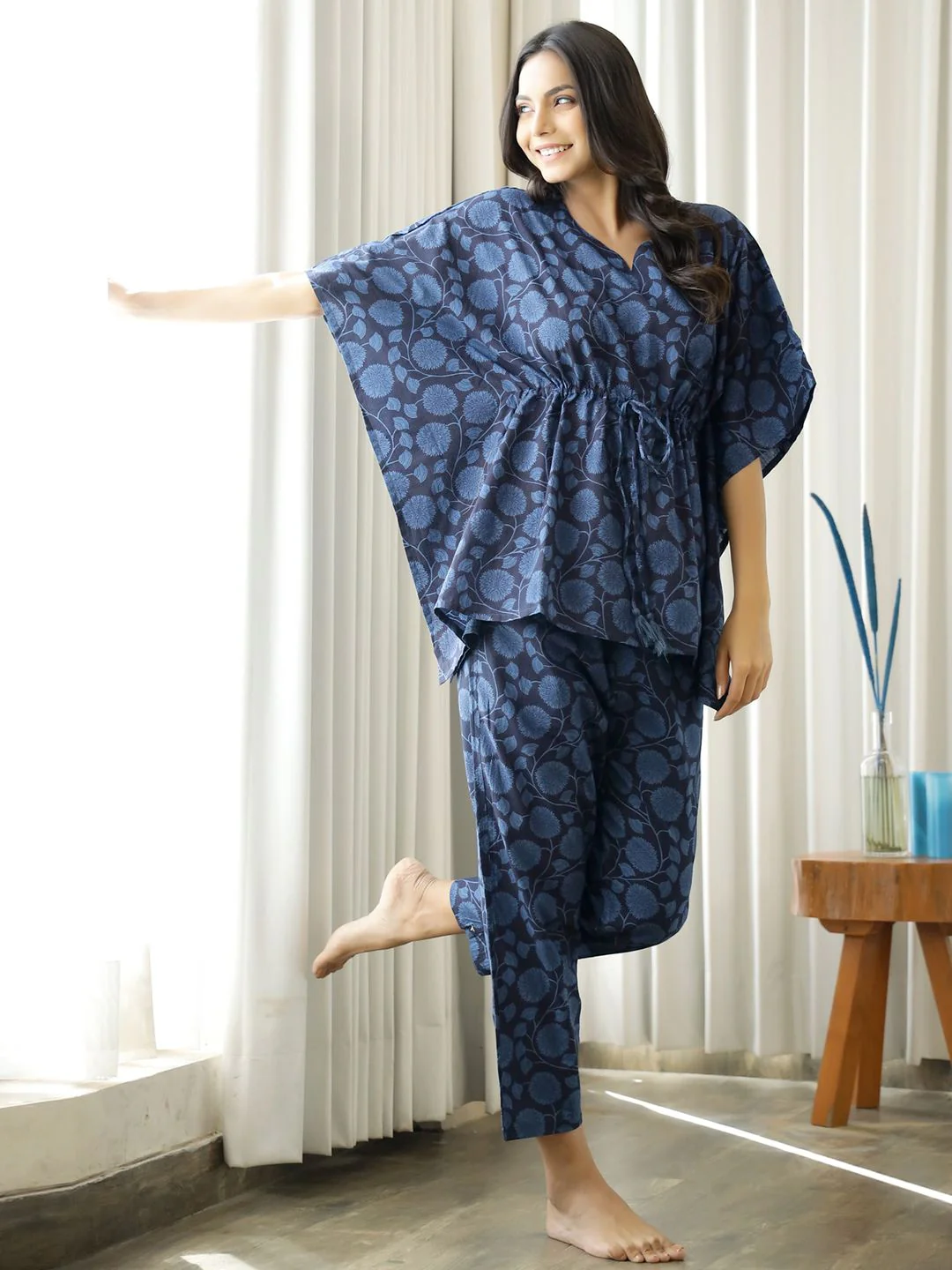 SANSKRUTIHOMES Women Navy Blue Printed Pure Cotton Night suit - Image 6