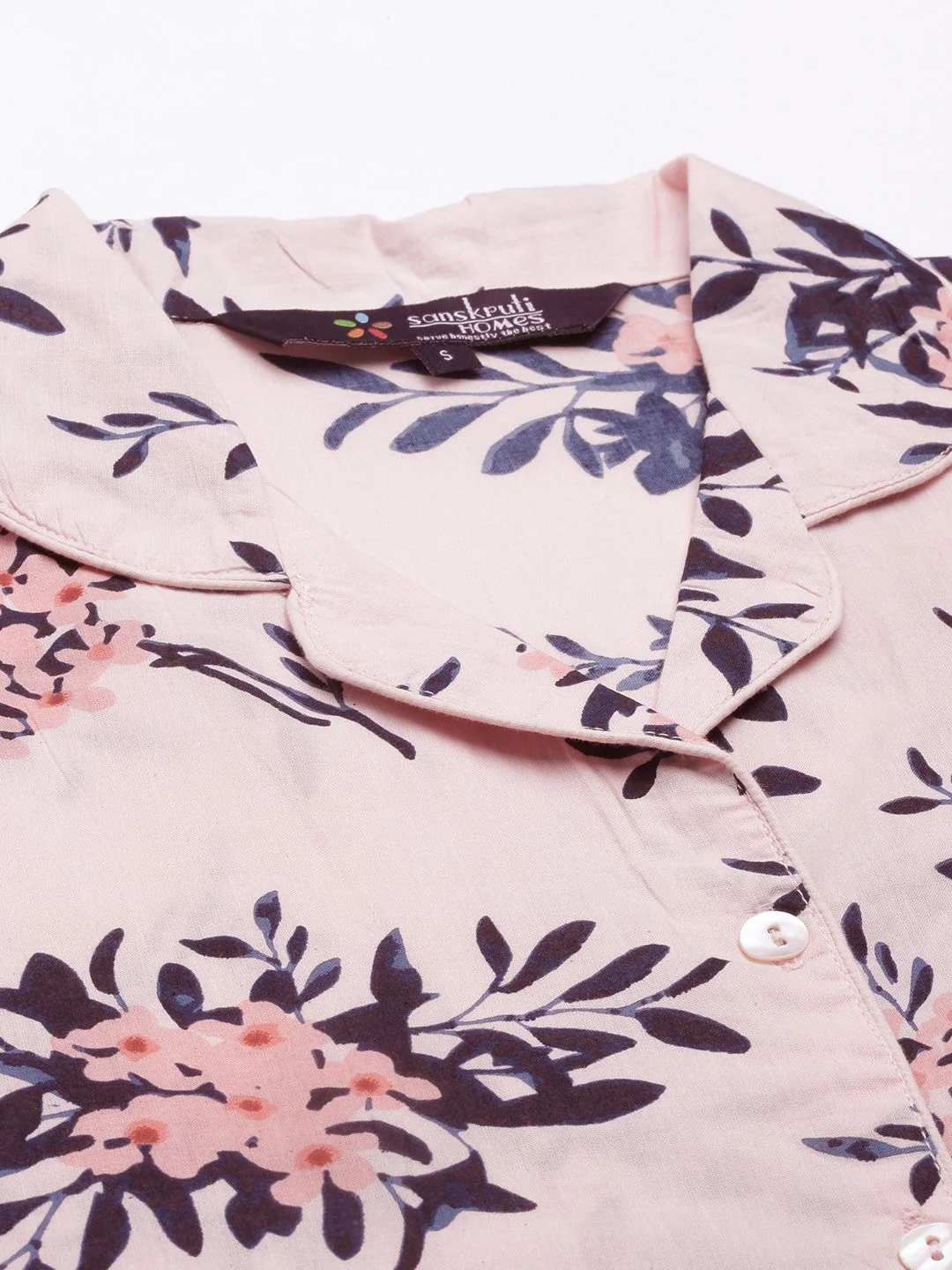 SANSKRUTIHOMES Women Peach-Coloured Pure Cotton Floral Print Shorts Set - Image 2