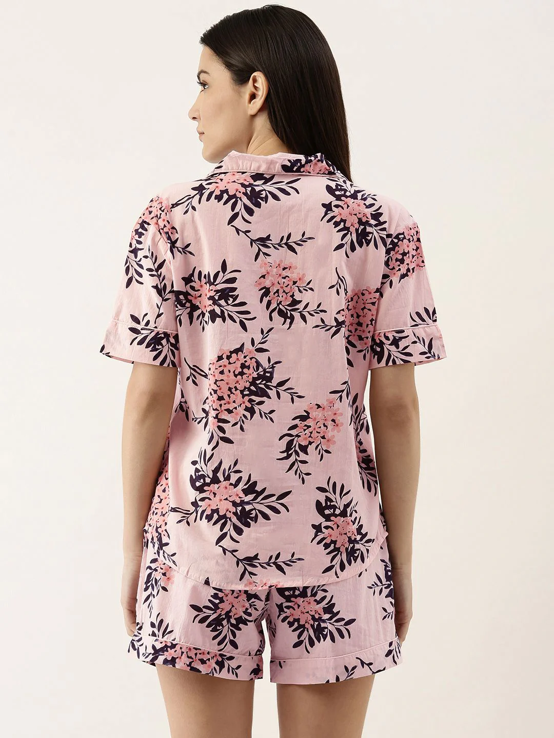 SANSKRUTIHOMES Women Peach-Coloured Pure Cotton Floral Print Shorts Set - Image 4