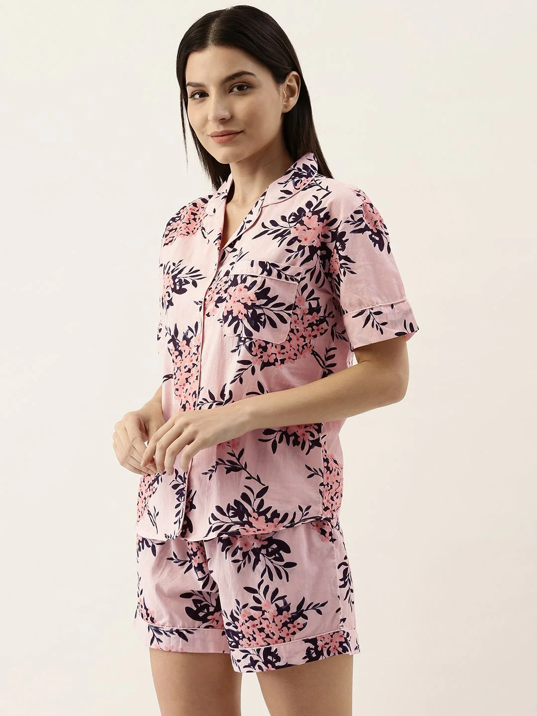 SANSKRUTIHOMES Women Peach-Coloured Pure Cotton Floral Print Shorts Set - Image 5