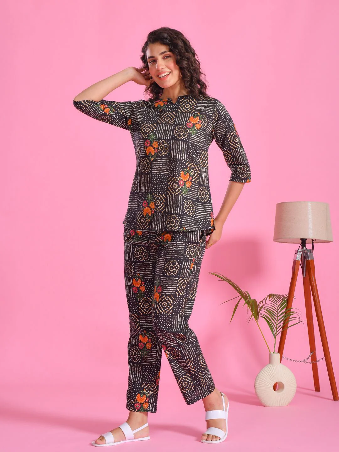 SANSKRUTIHOMES Women Printed Pure Cotton Round Neck Top & Flared Trouser Night suits - Image 4