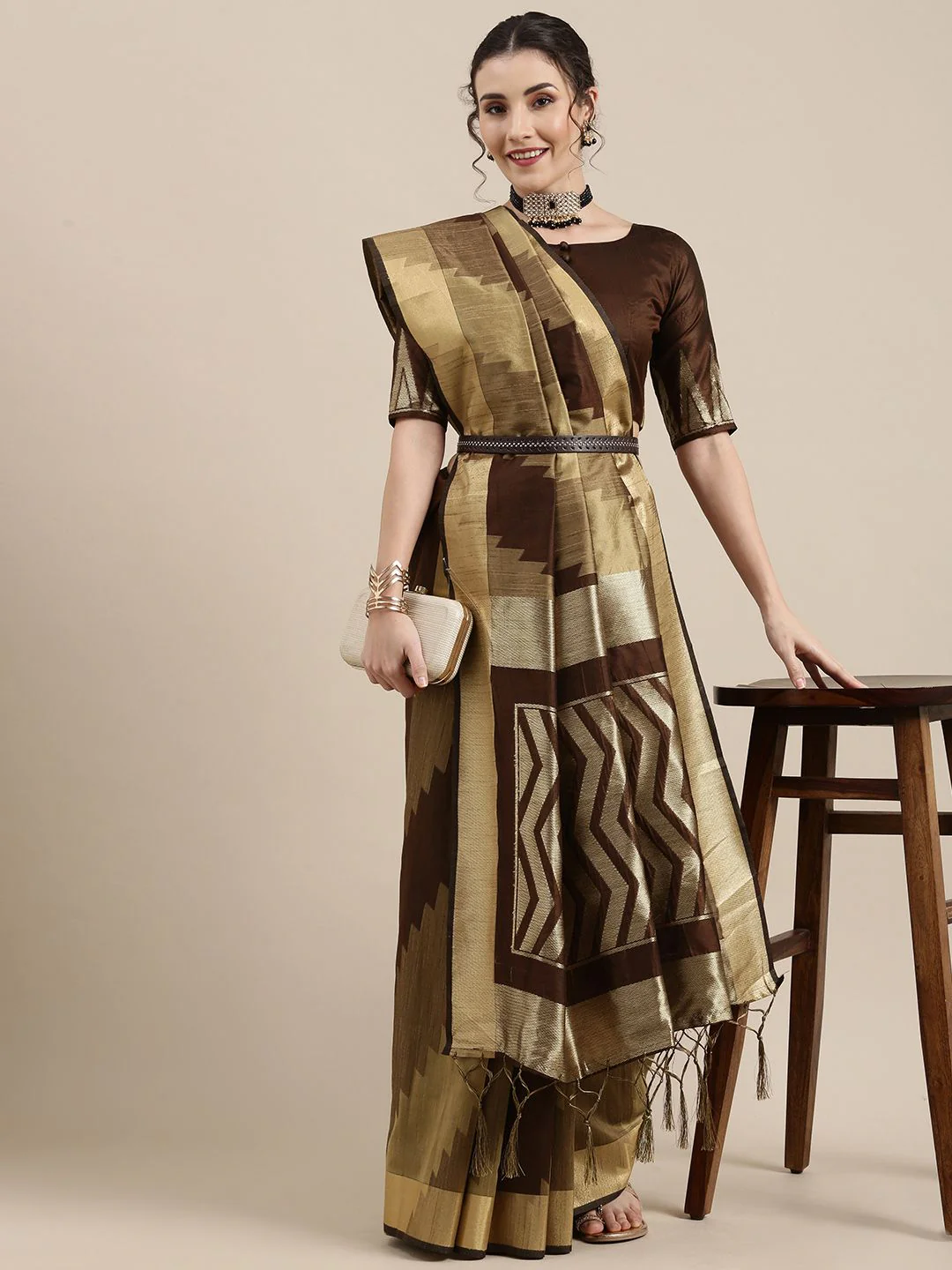 Saree mall Brown Silk Cotton Banarasi Saree