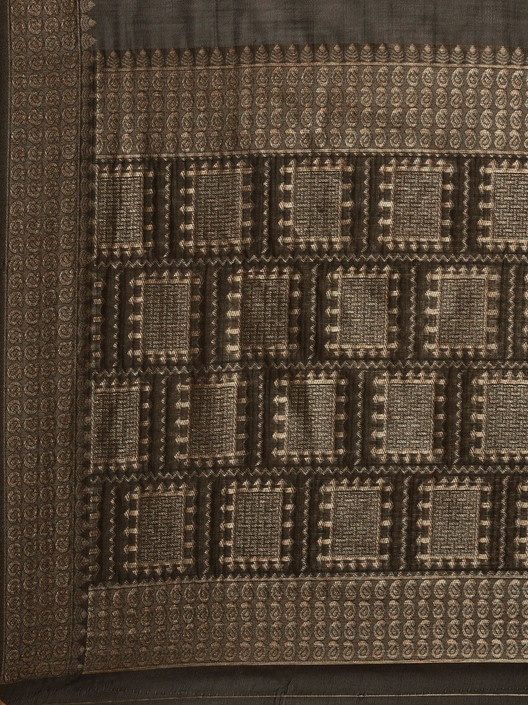 Saree mall Charcoal & Gold-Toned Paisley Linen Blend Sarees - Image 4