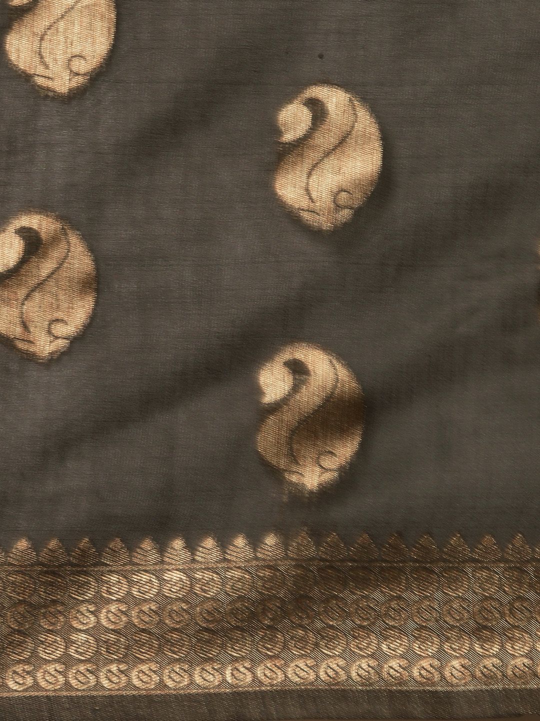 Saree mall Charcoal & Gold-Toned Paisley Linen Blend Sarees - Image 5