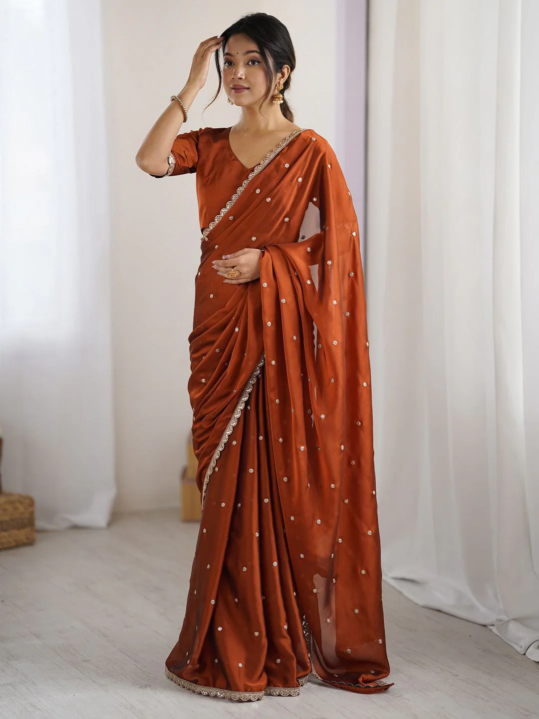 Saree mall Embellished Sequinned Floral Pure Georgette Saree - Image 2