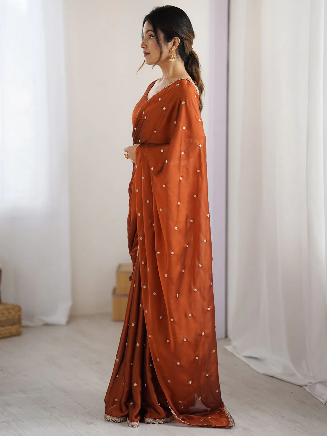 Saree mall Embellished Sequinned Floral Pure Georgette Saree - Image 3
