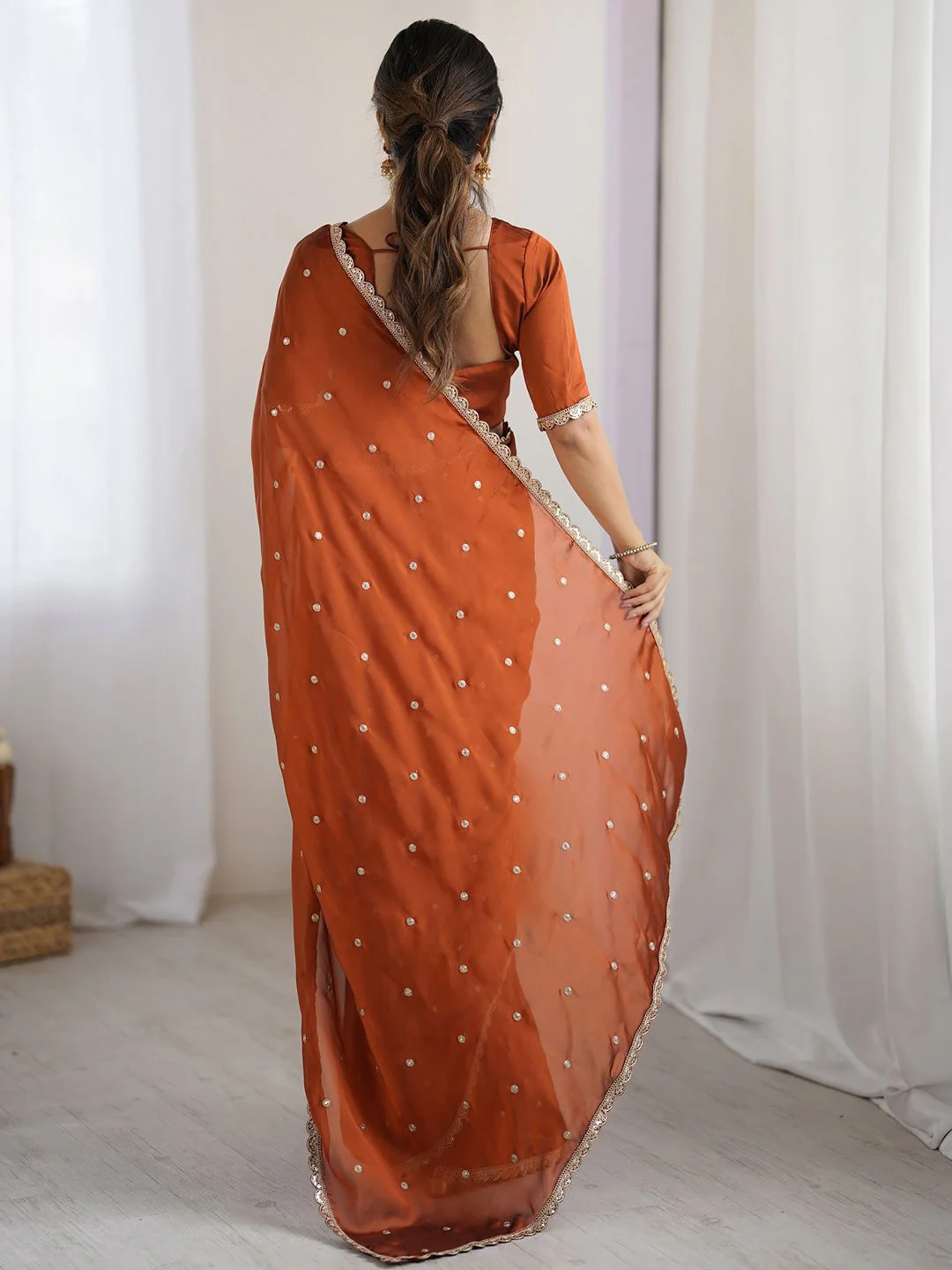 Saree mall Embellished Sequinned Floral Pure Georgette Saree - Image 5
