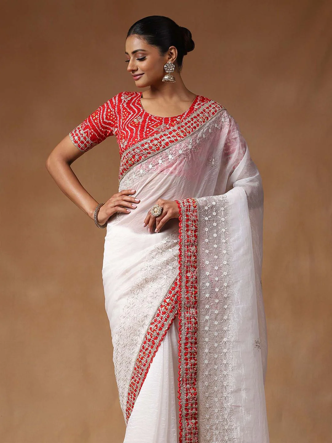 Saree mall Floral Embroidered Sequinned Tissue Sarees - Image 3